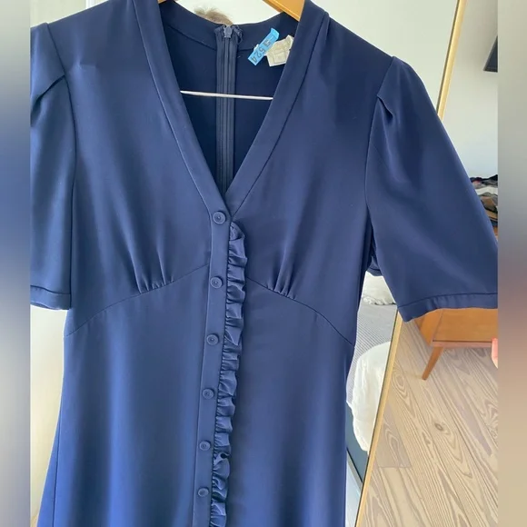 Shoshana Navy Ruffle Spiaggia Dress